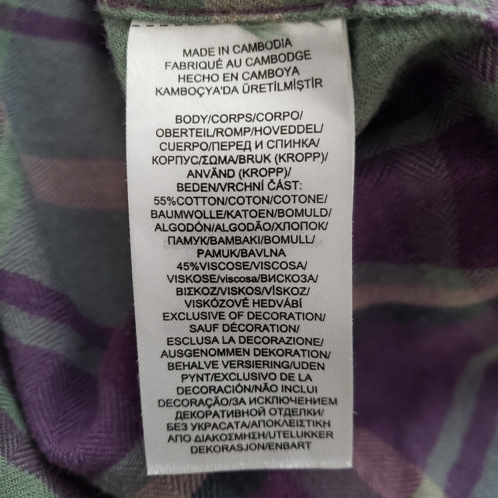 Lauren Ralph Lauren Plaid Cotton Blend Herringbone Sleep Lounge Shirt Size Large - Picture 8 of 11